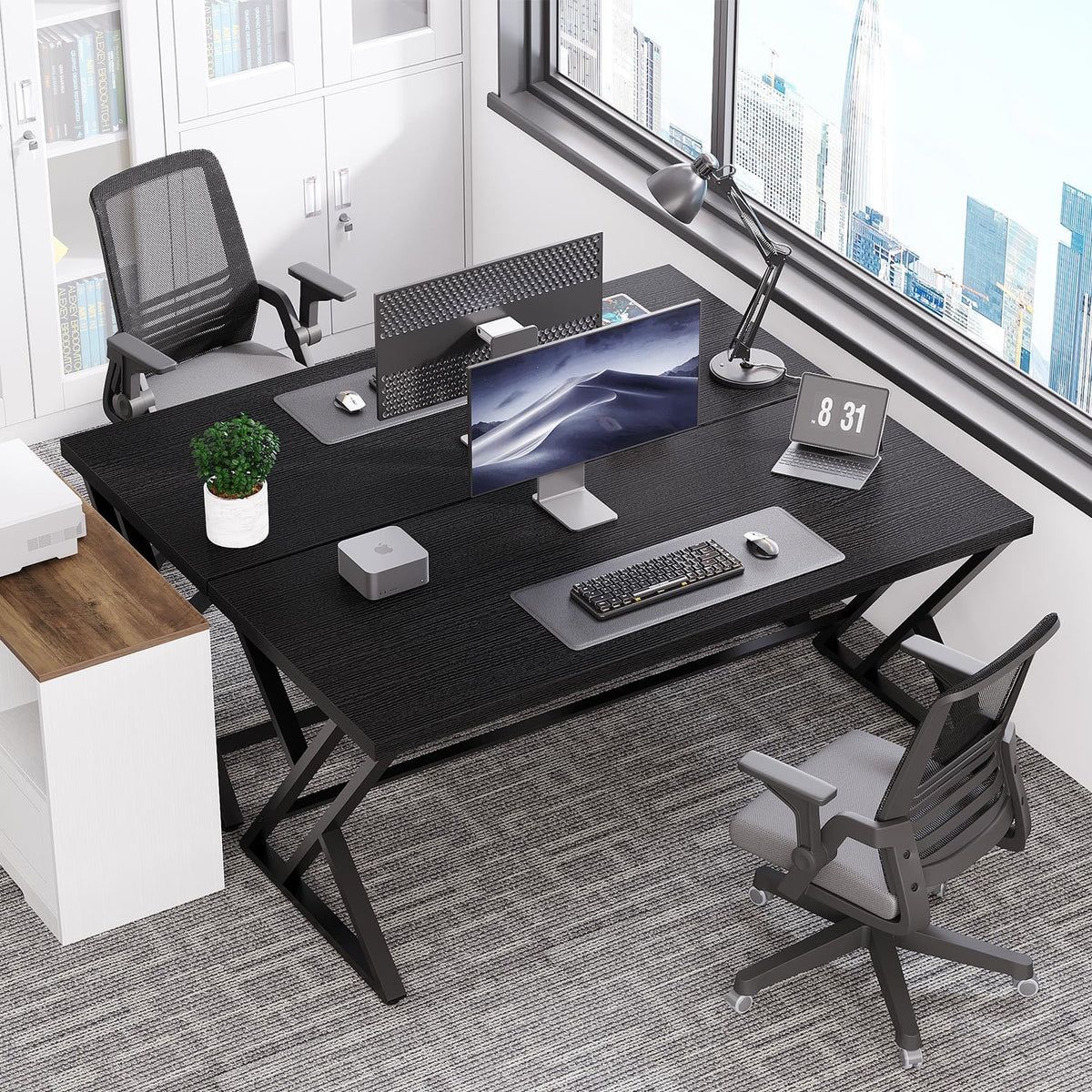 Black 47 Inch Metal and Wood Computer Desk D505