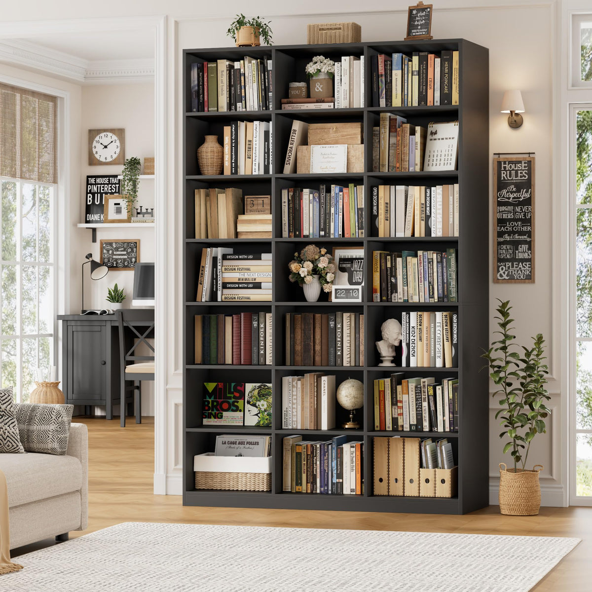 86" Triple Wide Black Bookshelf and Bookcase G688