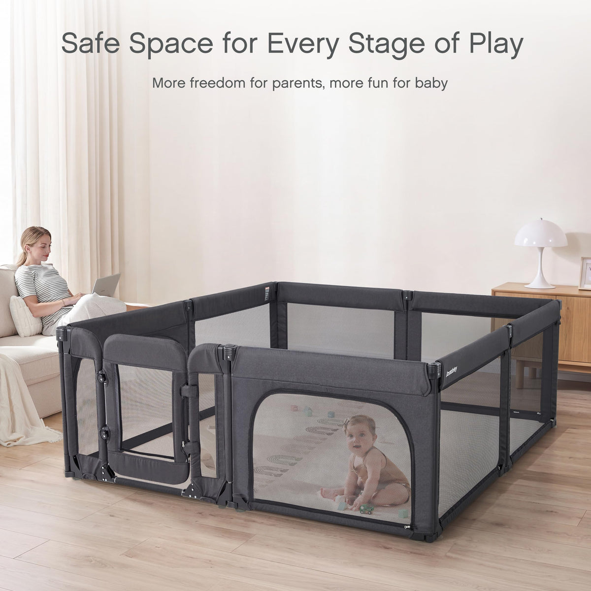 Foldable Adjustable 8-Panel Baby Playpen with Mesh N2552