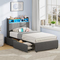 Twin Bed Frame with 2 Drawers, Charging Station & LED Lights, Grey J51617
