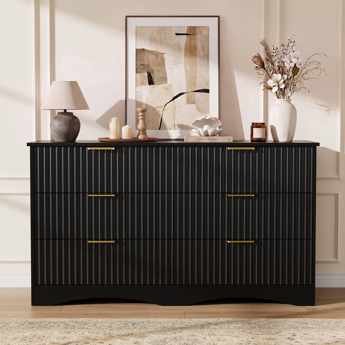 6 Drawer Fluted Wood Dresser W611