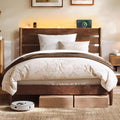 Full Wood Platform Bed with Headboard Storage Shelf D984