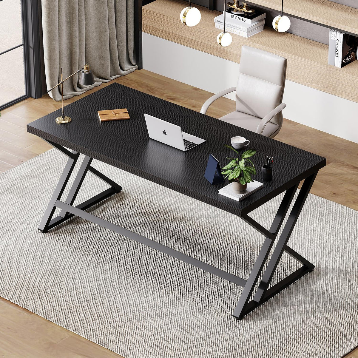 Black 47 Inch Metal and Wood Computer Desk D505