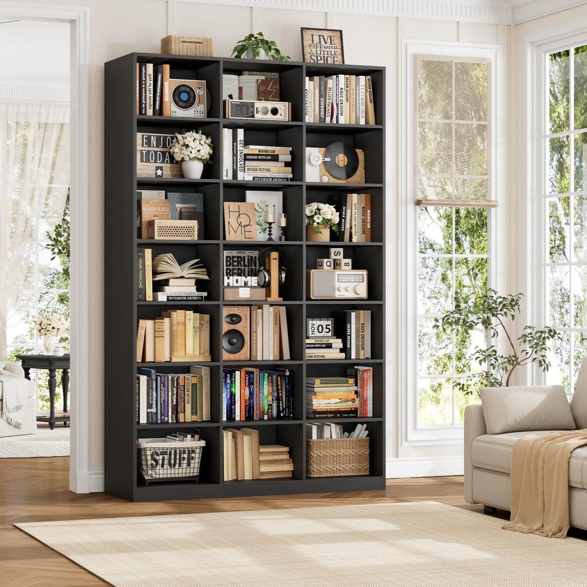 86" Triple Wide Black Bookshelf and Bookcase G688