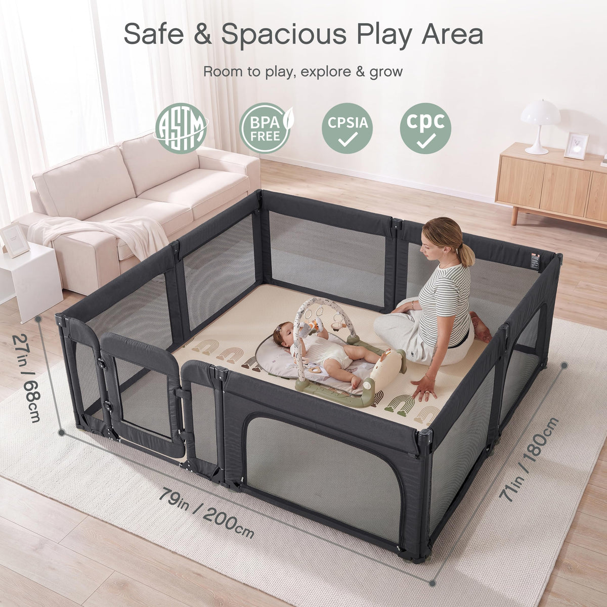 Foldable Adjustable 8-Panel Baby Playpen with Mesh N2552