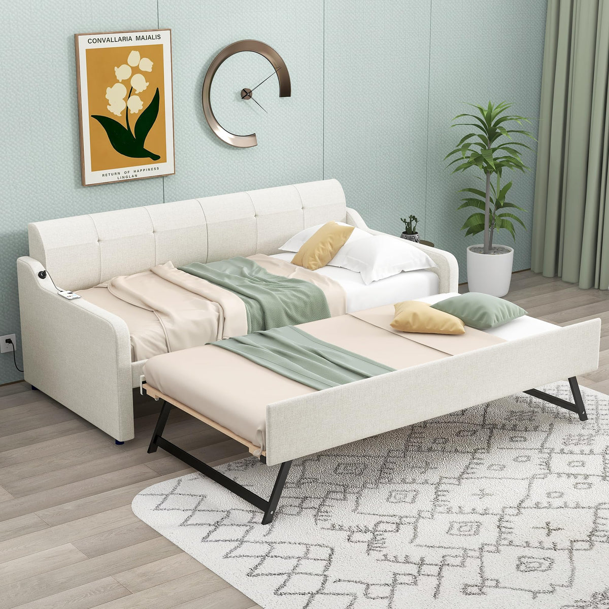 Twin Size Upholstered Daybed with Trundle I9394