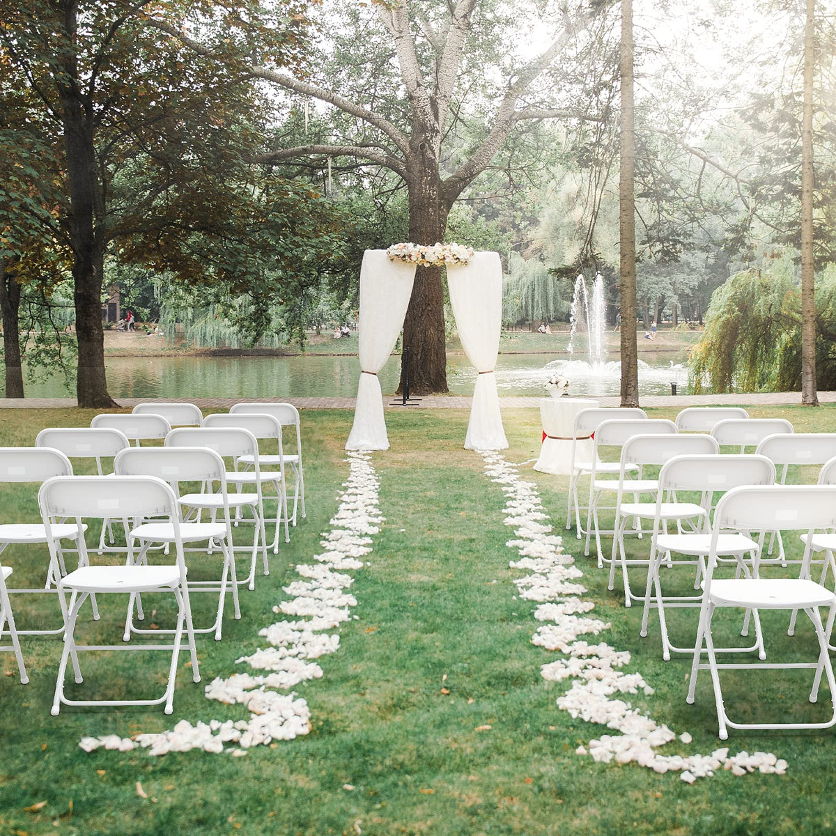 White Plastic Folding Chairs, Set of 2, Steel Frame N771