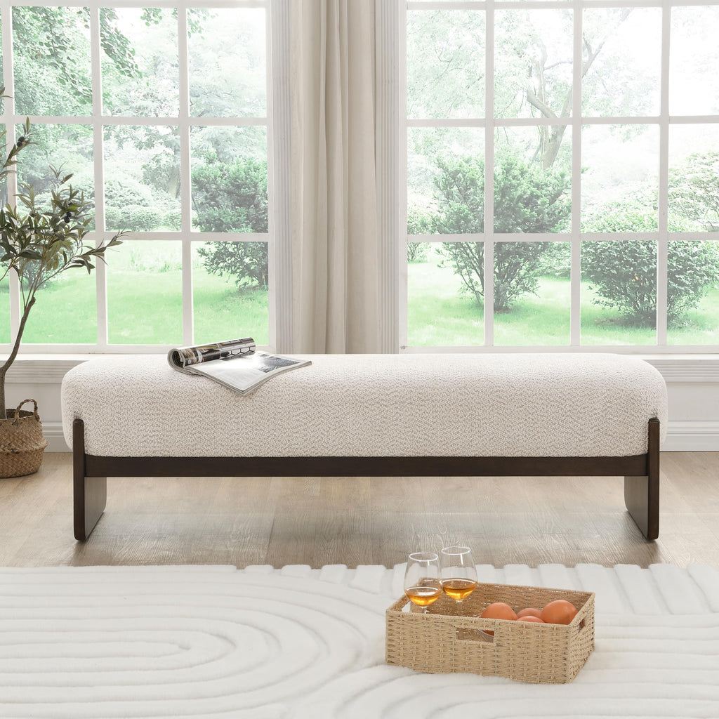 Beige Brown Loop Yarn Fabric Ottoman Bench H672861