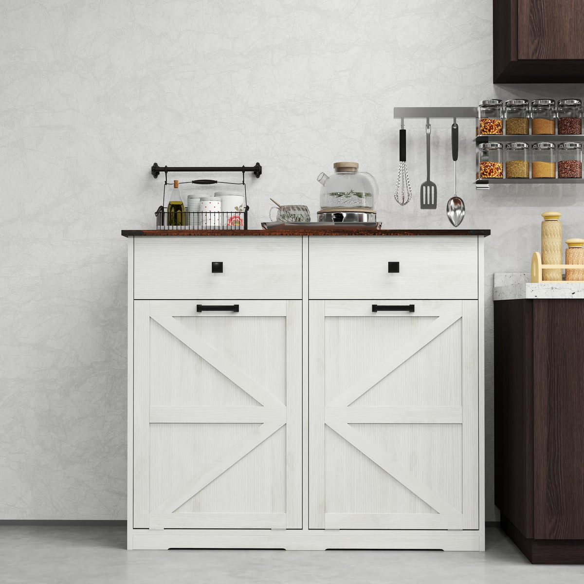 Double Tilt Out Trash Cabinet with Hideaway Drawer N77784