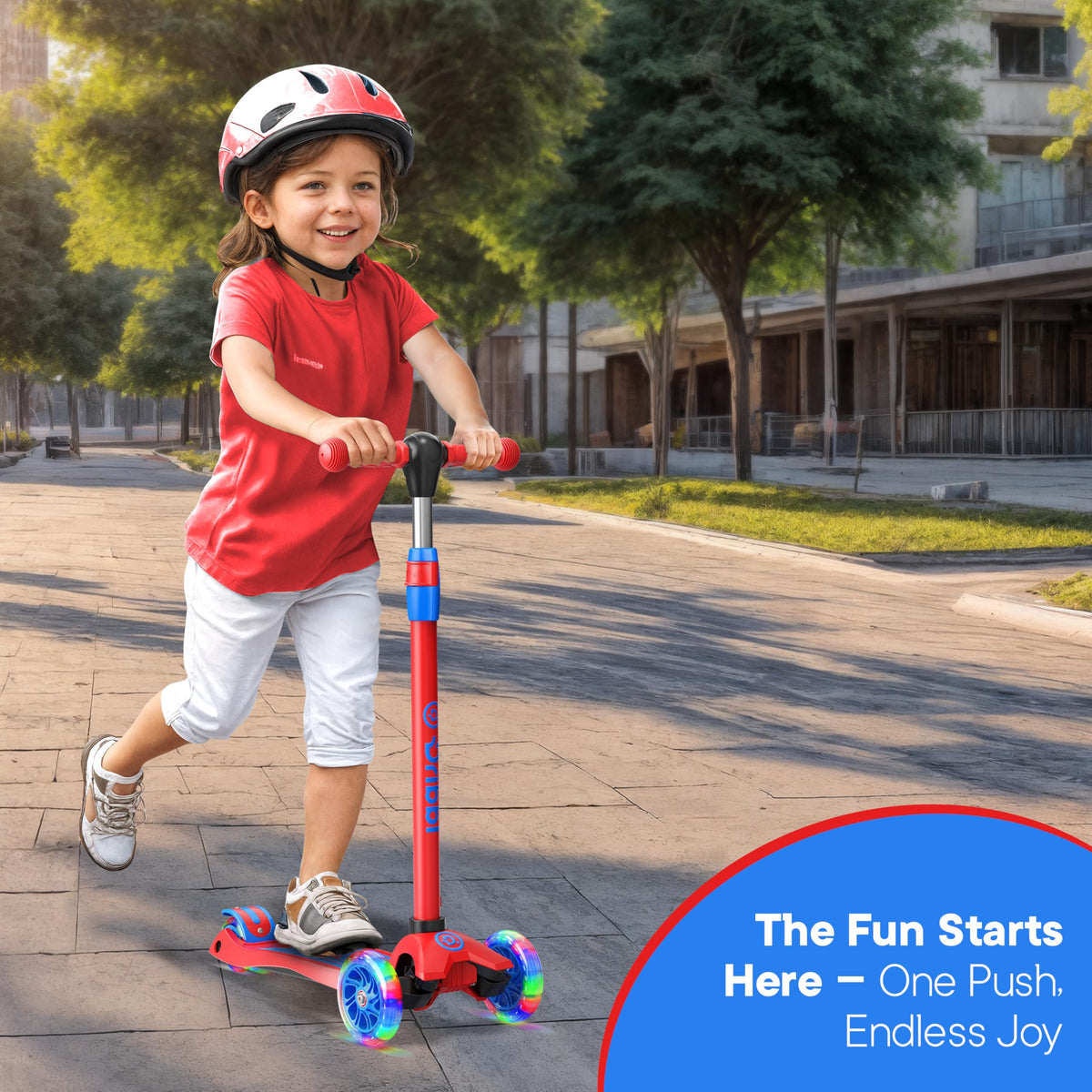 3-Wheel Kids Scooter Adjustable Height Anti-Slip Deck Red and Blue V470
