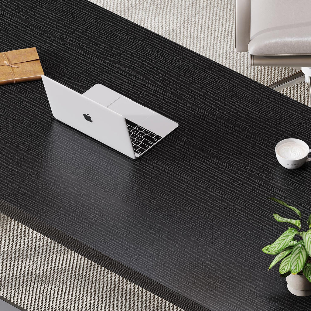 Black 47 Inch Metal and Wood Computer Desk D505