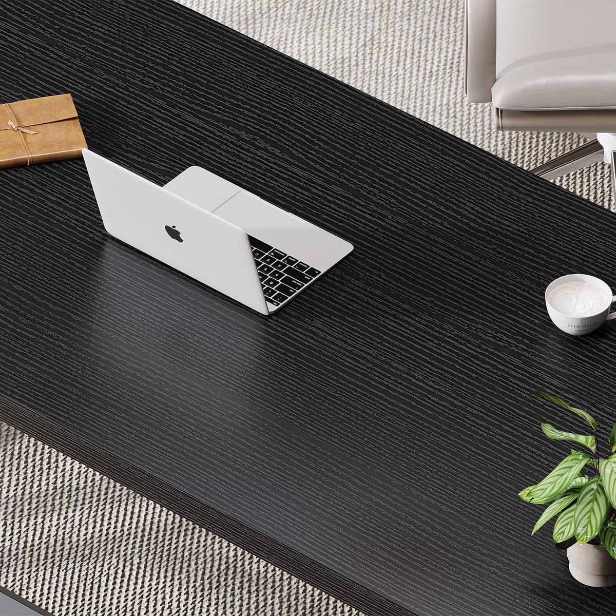 Black 47 Inch Metal and Wood Computer Desk D505