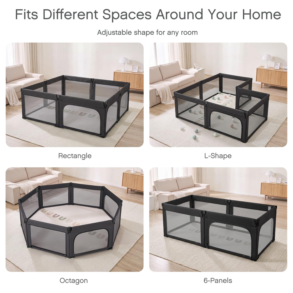 Foldable Adjustable 8-Panel Baby Playpen with Mesh N2552