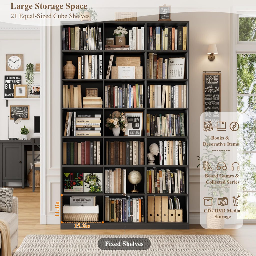 86" Triple Wide Black Bookshelf and Bookcase G688
